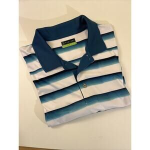 PGA TOUR Pro Series Athletic Fit XL Turquoise Blue White Stripe Polo Golf Shirt